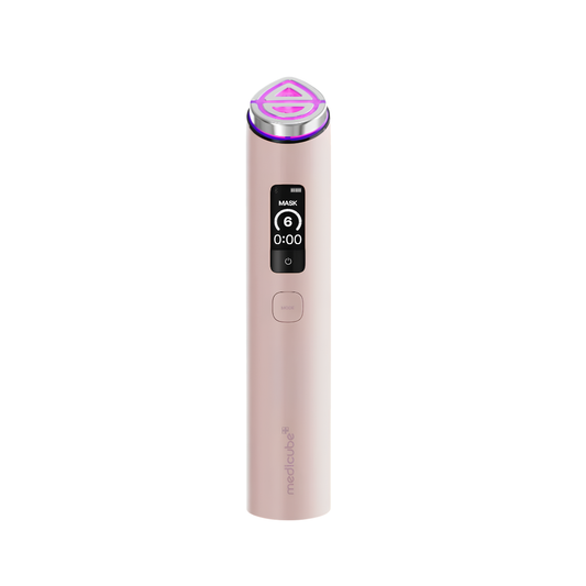 Medicube AGE-R Booster Pro Pink 6-in-1 Korean facial beauty device with Booster, Air Shot, MC, Derma Shot, Sonic Vibration and LED care for glass skin, pores and facial definition in UAE.