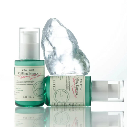 Axis-Y Vita Frost Chilling Essence bottles with piece of ice