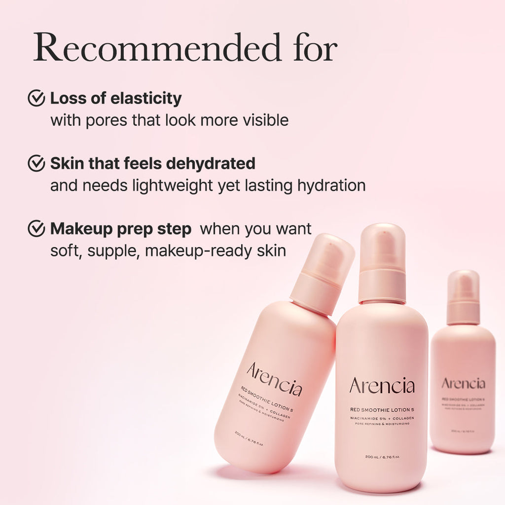 Arencia Red Smoothie Lotion 5 – 200mL | Niacinamide & Collagen Hydrating Lotion | Pore Smoothing & Moisture Care | Korean Skincare UAE