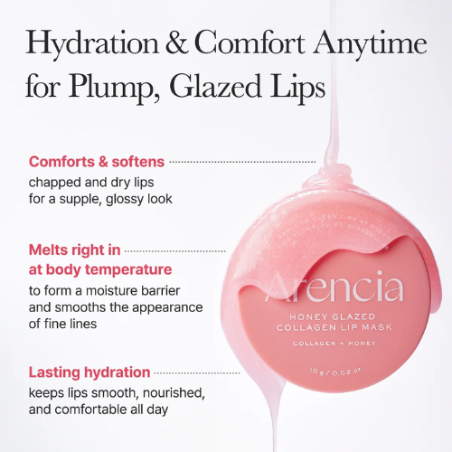 Arencia Honey Glazed Collagen Lip Mask 15g Korean overnight lip treatment with Honey, Hydrolyzed Collagen, five Ceramides and Squalane for dry, smooth and glossy lips in UAE.