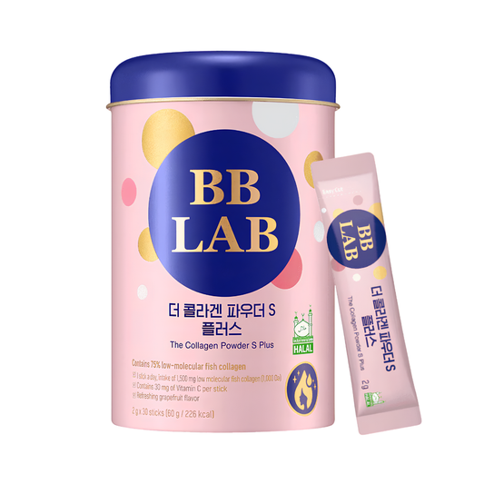 BB LAB The Collagen Powder S Plus Korean fish collagen supplement with 1,500K-Belle Bliss low molecular collagen and 30K-Belle Bliss Vitamin C in 30 grapefruit-flavoured powder sticks available in UAE.