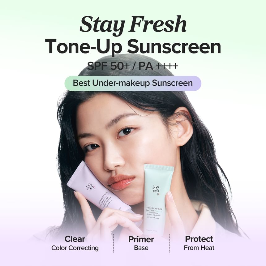 Beauty of Joseon Stay Fresh Tone-Up Sunscreen Green SPF50+ PA++++ 50ml with Centella and Ceramide for UVA UVB protection, redness correction and soothing skin care in UAE.