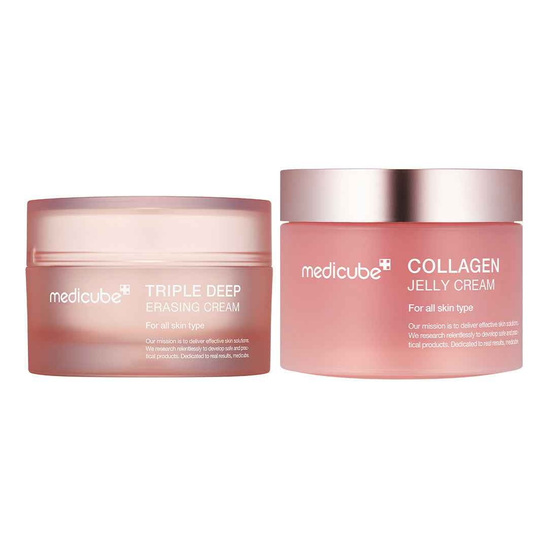 Two jars of Medicube triple deep and collagen jelly cream