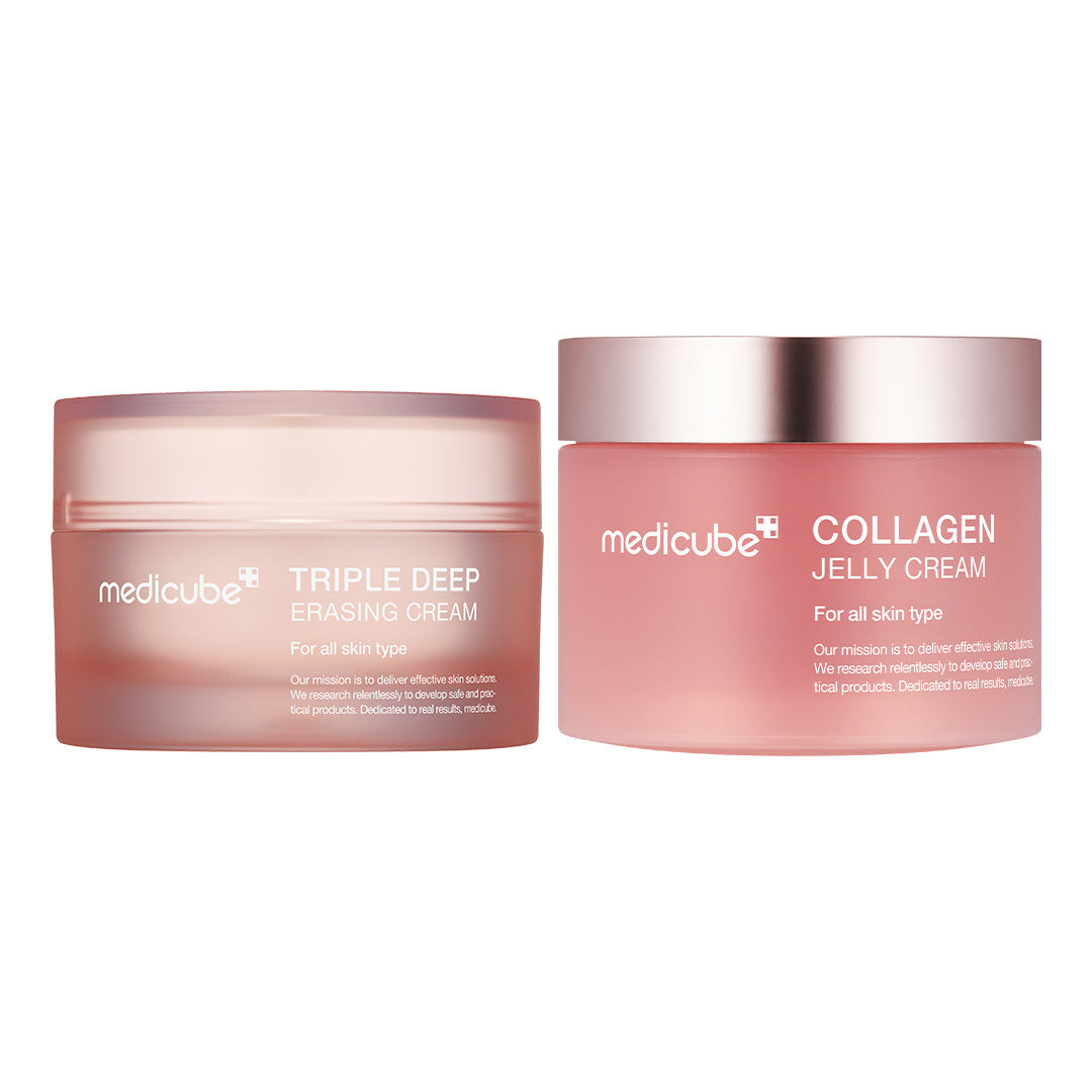 Two jars of Medicube triple deep and collagen jelly cream