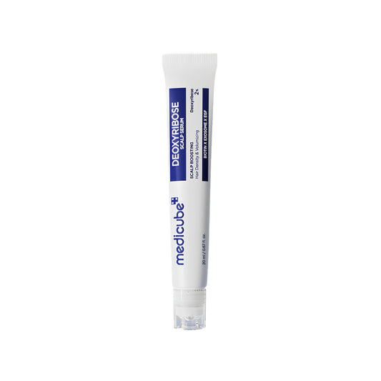Medicube Deoxyribose Scalp Serum 20ml with 2% Deoxyribose, Biotin, EGF-associated peptides and Caffeine for fuller-looking hair, root volume and scalp care in UAE.