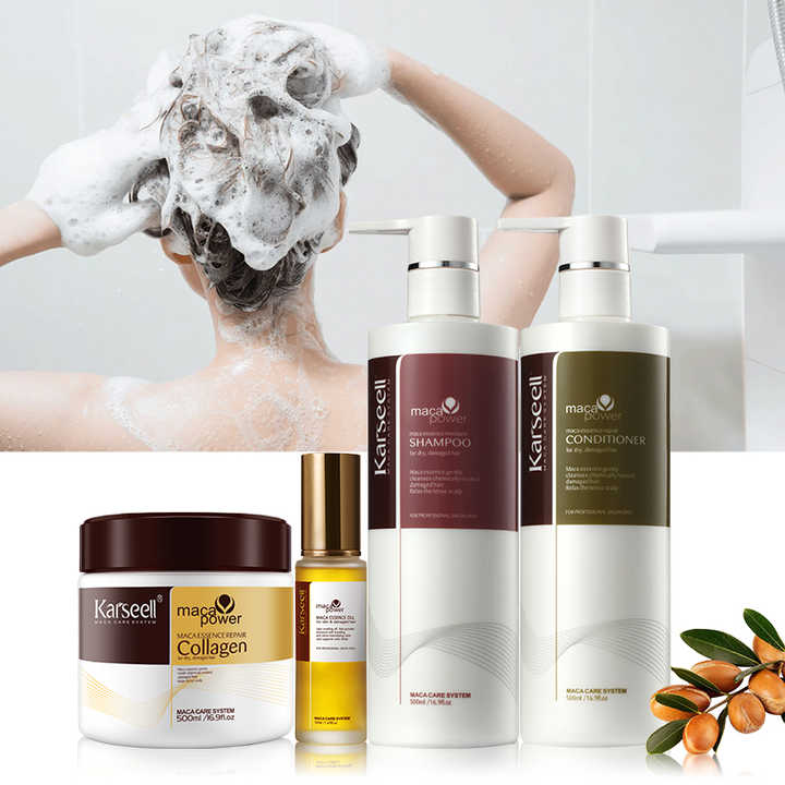 woman using Karseell Maca Power Shampoo on her hair