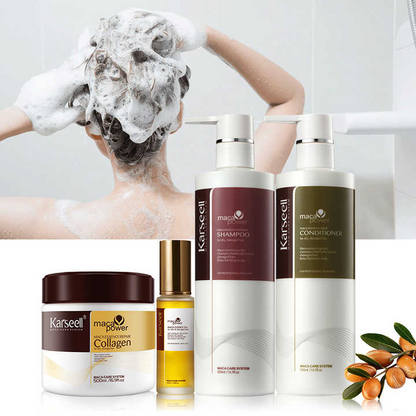 woman using Karseell Maca Power Shampoo on her hair