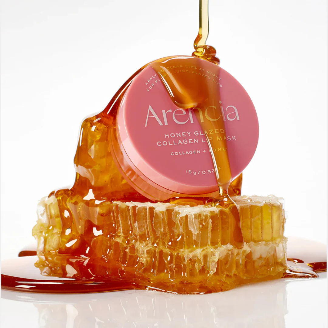 Arencia Honey Glazed Collagen Lip Mask 15g Korean overnight lip treatment with Honey, Hydrolyzed Collagen, five Ceramides and Squalane for dry, smooth and glossy lips in UAE.