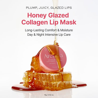 Arencia Honey Glazed Collagen Lip Mask 15g Korean overnight lip treatment with Honey, Hydrolyzed Collagen, five Ceramides and Squalane for dry, smooth and glossy lips in UAE.