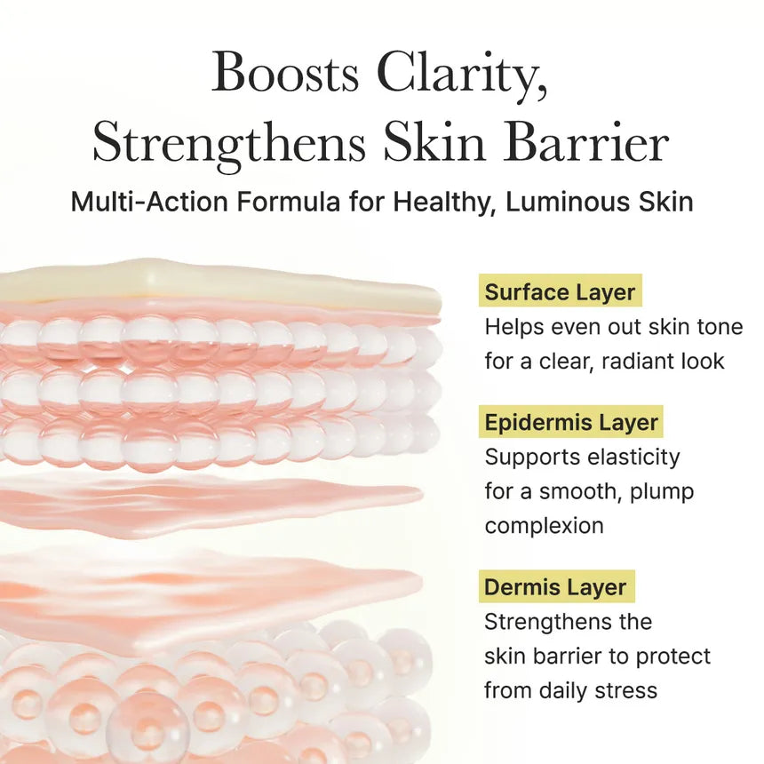Diagram of skin layers with text about arencia vitamin c skincare benefits