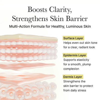 Diagram of skin layers with text about arencia vitamin c skincare benefits