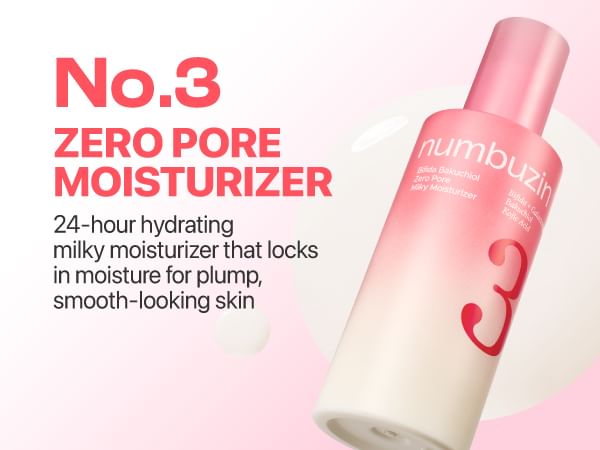 Numbuzin No.3 Bifida Bakuchiol Zero Pore Milky Moisturizer 150ml with Bifida, Galactomyces, Bakuchiol and Kojic Acid for pore care, hydration and smoother-looking skin in UAE.