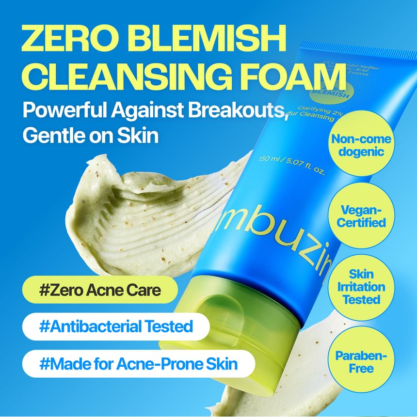 Numbuzin No.0 Zero Blemish Clarifying 2% Sulfur Cleansing Foam 150ml with Salicylic Acid, PHA and Centella for oily, blemish-prone skin and clogged pores in UAE.