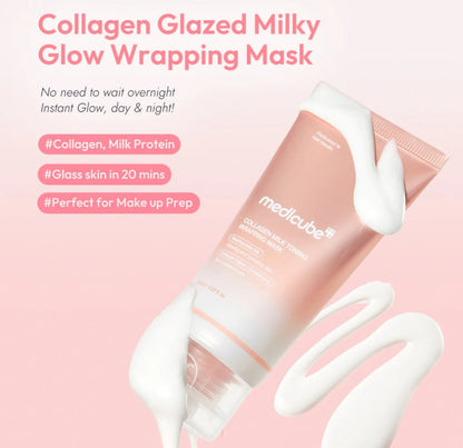 Medicube Collagen Milk Toning Wrapping Mask 75ml Korean 20-minute peel-off face mask with 5% Niacinamide, Collagen Water, Glutathione and Milk Protein for plump, hydrated and radiant skin in UAE.