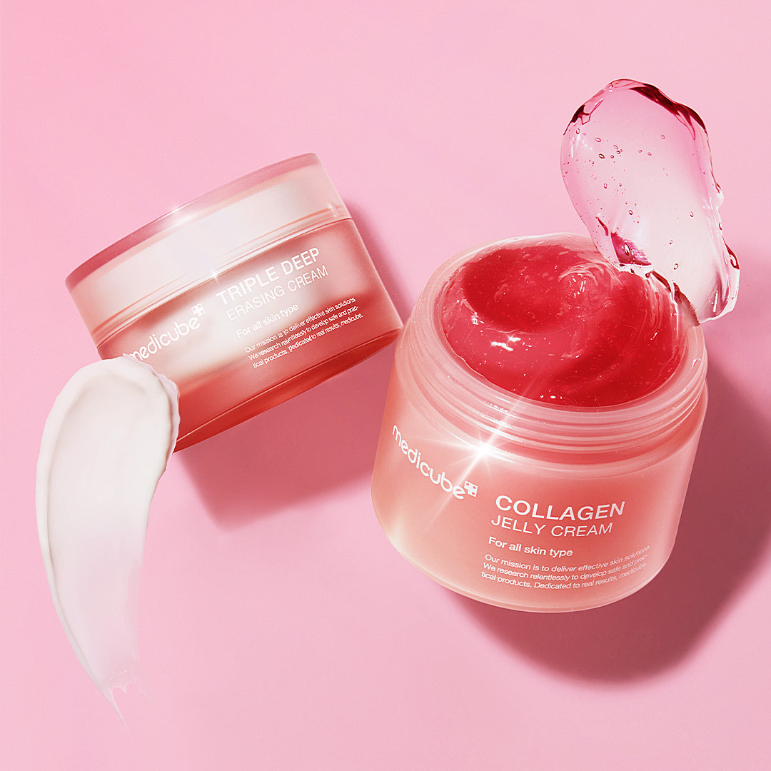 jars of medicube triple collagen and collagen jelly cream