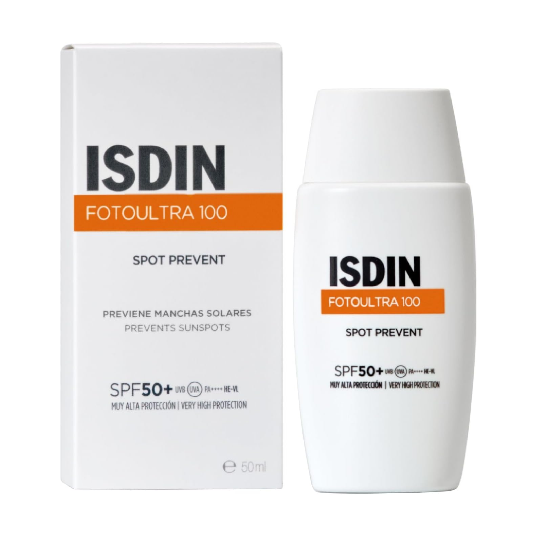 ISDIN Fotoultra 100 Spot Prevent SPF 50+ 50mL bottle with packaging