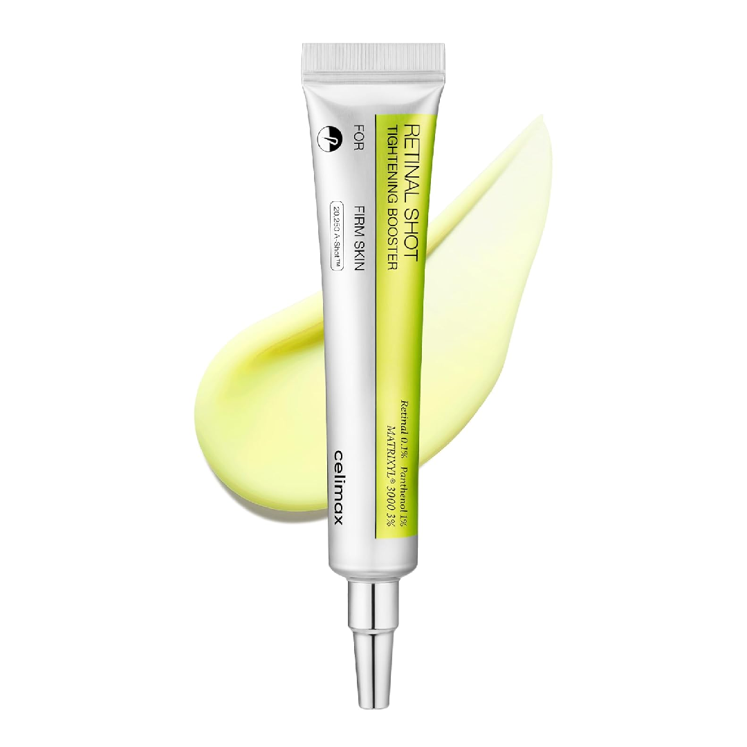 A tube of celimax Vita A Retinal Shot Tightening Booster with Product swatch