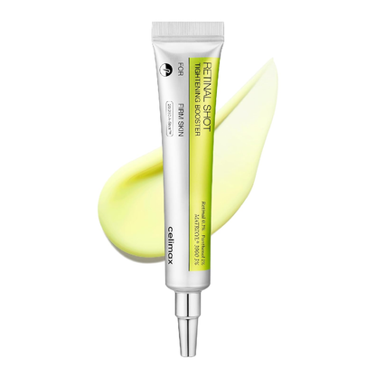 A tube of celimax Vita A Retinal Shot Tightening Booster with Product swatch