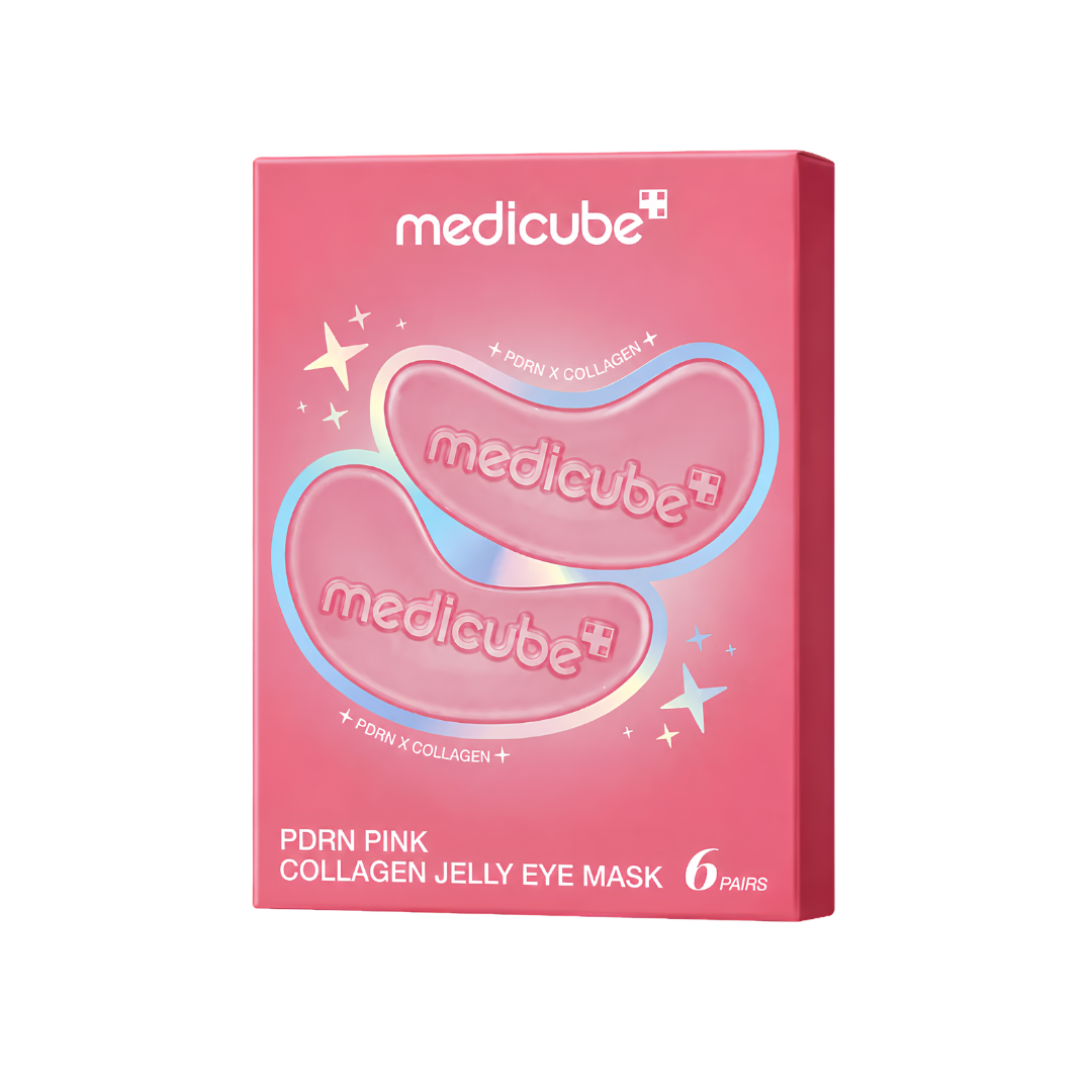 Medicube PDRN Pink Collagen Jelly Eye Mask 6 Pairs with Salmon DNA PDRN, Collagen and NAD+ for under-eye puffiness, hydration, dark circles and fine-line care in UAE.