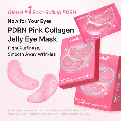 Medicube PDRN Pink Collagen Jelly Eye Mask 6 Pairs with Salmon DNA PDRN, Collagen and NAD+ for under-eye puffiness, hydration, dark circles and fine-line care in UAE.