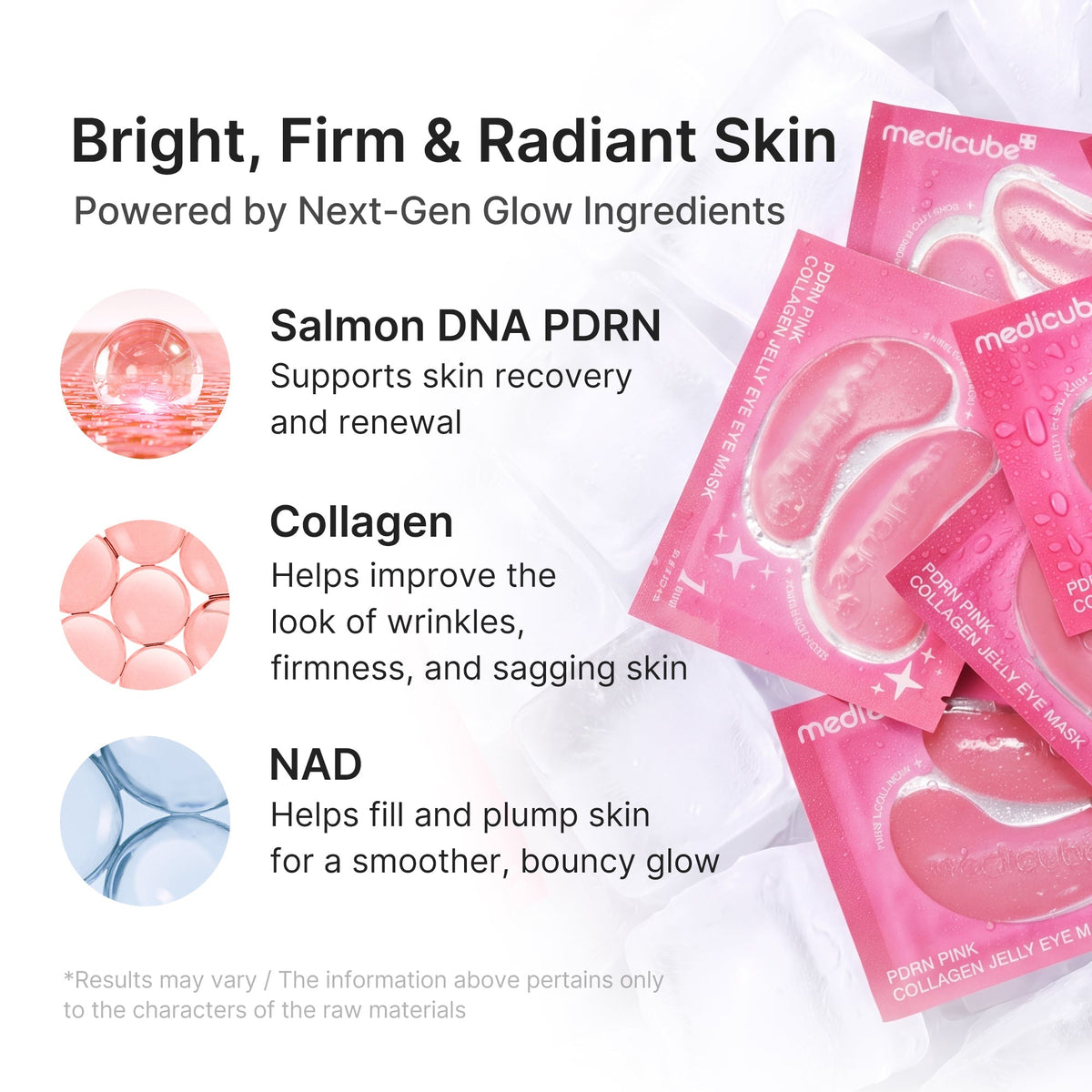 Medicube PDRN Pink Collagen Jelly Eye Mask 6 Pairs with Salmon DNA PDRN, Collagen and NAD+ for under-eye puffiness, hydration, dark circles and fine-line care in UAE.