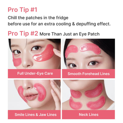 Medicube PDRN Pink Collagen Jelly Eye Mask 6 Pairs with Salmon DNA PDRN, Collagen and NAD+ for under-eye puffiness, hydration, dark circles and fine-line care in UAE.