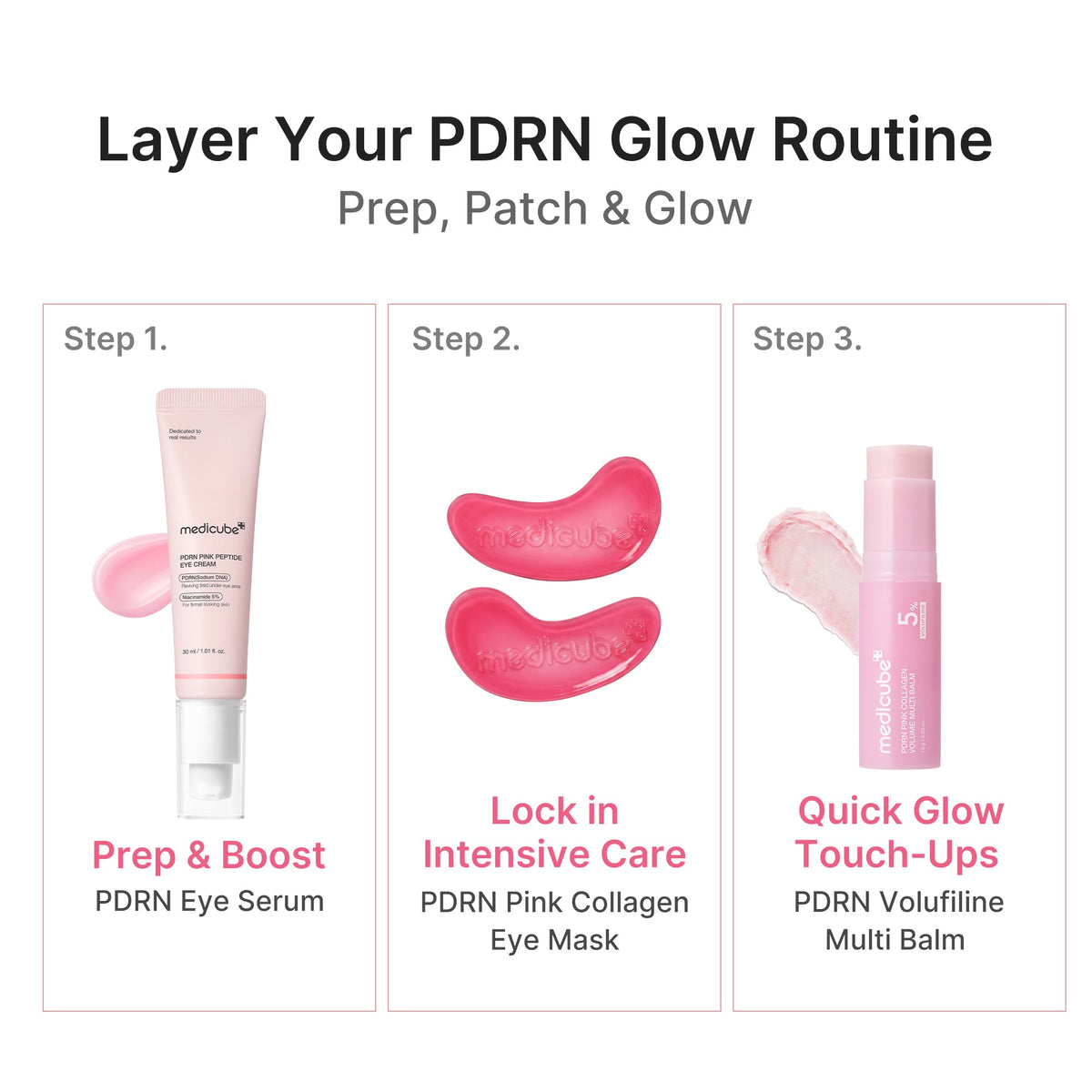 Medicube PDRN Pink Collagen Jelly Eye Mask 6 Pairs with Salmon DNA PDRN, Collagen and NAD+ for under-eye puffiness, hydration, dark circles and fine-line care in UAE.