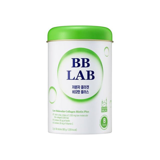 BB LAB Low Molecular Collagen Biotin Plus Korean powder supplement with 1,200K-Belle Bliss fish collagen, 30μg Biotin and 30K-Belle Bliss Vitamin C in 30 daily sticks available in UAE.