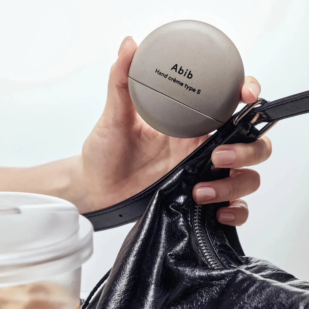 Abib Hand Crème Type S 50ml Korean moisturizing hand cream with Shea Butter, Panthenol, and Vitamin E, featuring Fig, Coconut, Cedarwood, Amber, and Musk fragrance in UAE.