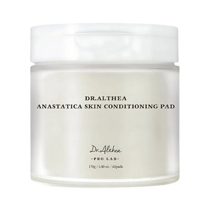 Dr. Althea Anastatica Skin Conditioning Pad jar with 65 double-sided Korean toner pads featuring Rose of Jericho and Hyaluronic Acid for hydrating, soothing and refining dry skin in UAE.