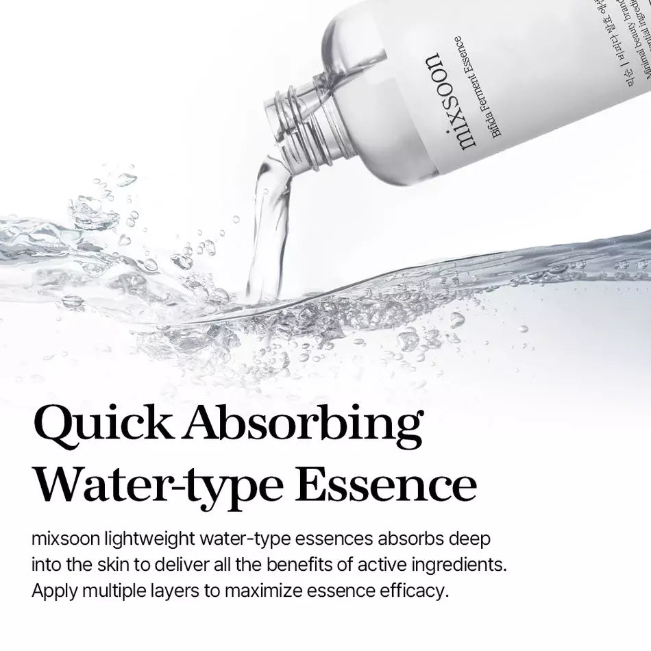mixsoon Bifida Ferment Essence 100ml minimalist Korean hydrating essence with Bifida Ferment Extract and Glycerin for sensitive skin and moisture-barrier support in UAE.
