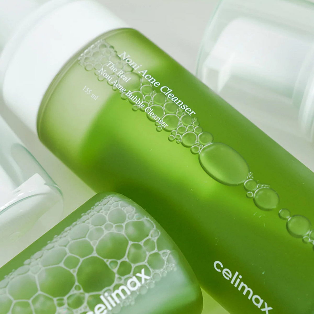 close-up of celimax Noni Acne Cleanser bottle