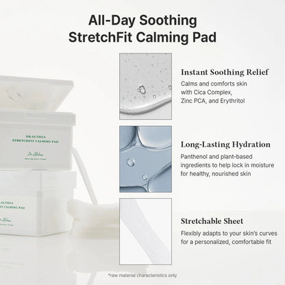 Dr. Althea StretchFit Calming Pad 50 stretchable Korean toner sheets with 1% Panthenol, Cica Complex, Zinc PCA and cooling Erythritol for soothing hydration and sensitive-skin care in UAE.