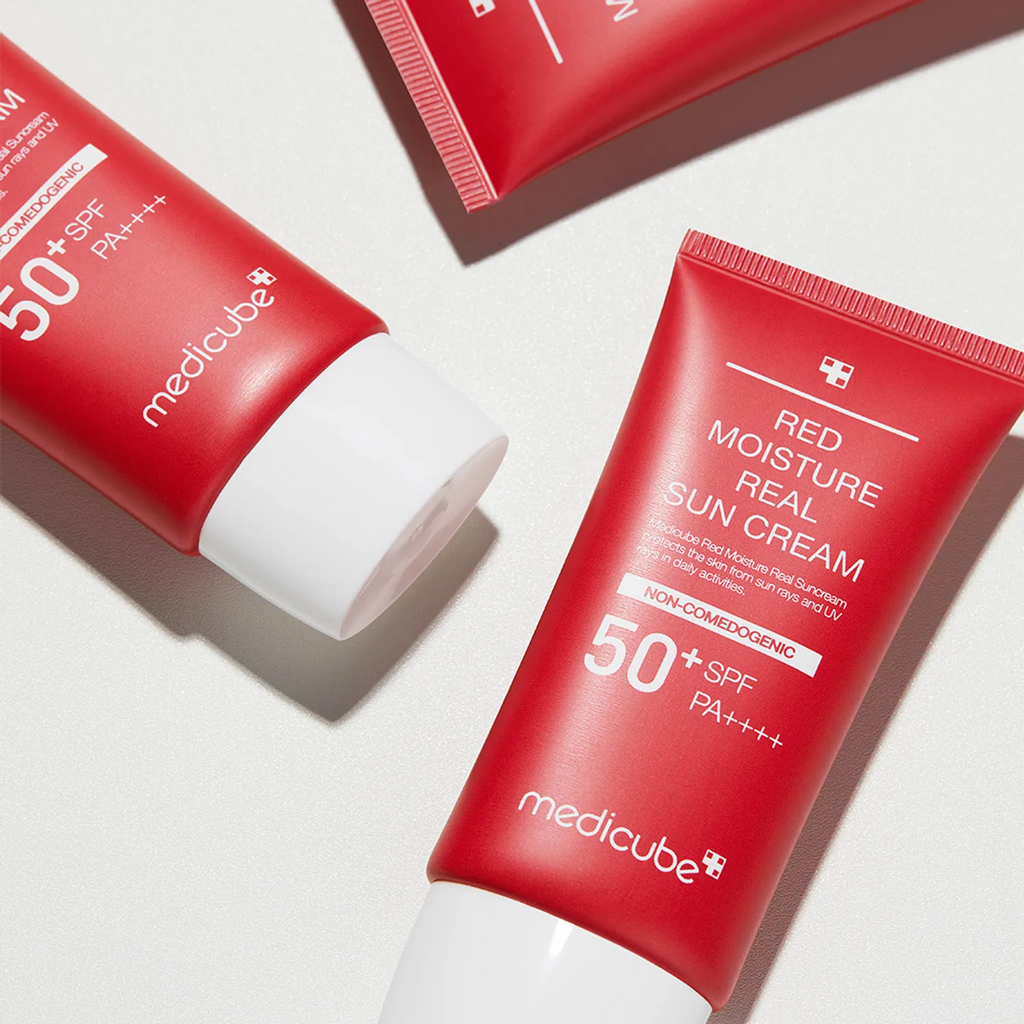 multiple tubes of medicube Red Moisture Real Sun Cream