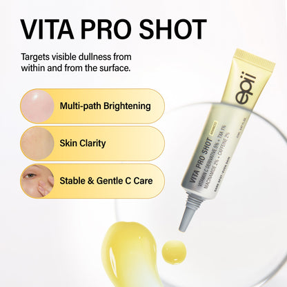 epii Vita Pro Shot Advanced 20ml Korean dark spot serum with 5% Vitamin C derivative, Caffeine, Niacinamide and Tranexamic Acid for brighter, even-looking skin in UAE.