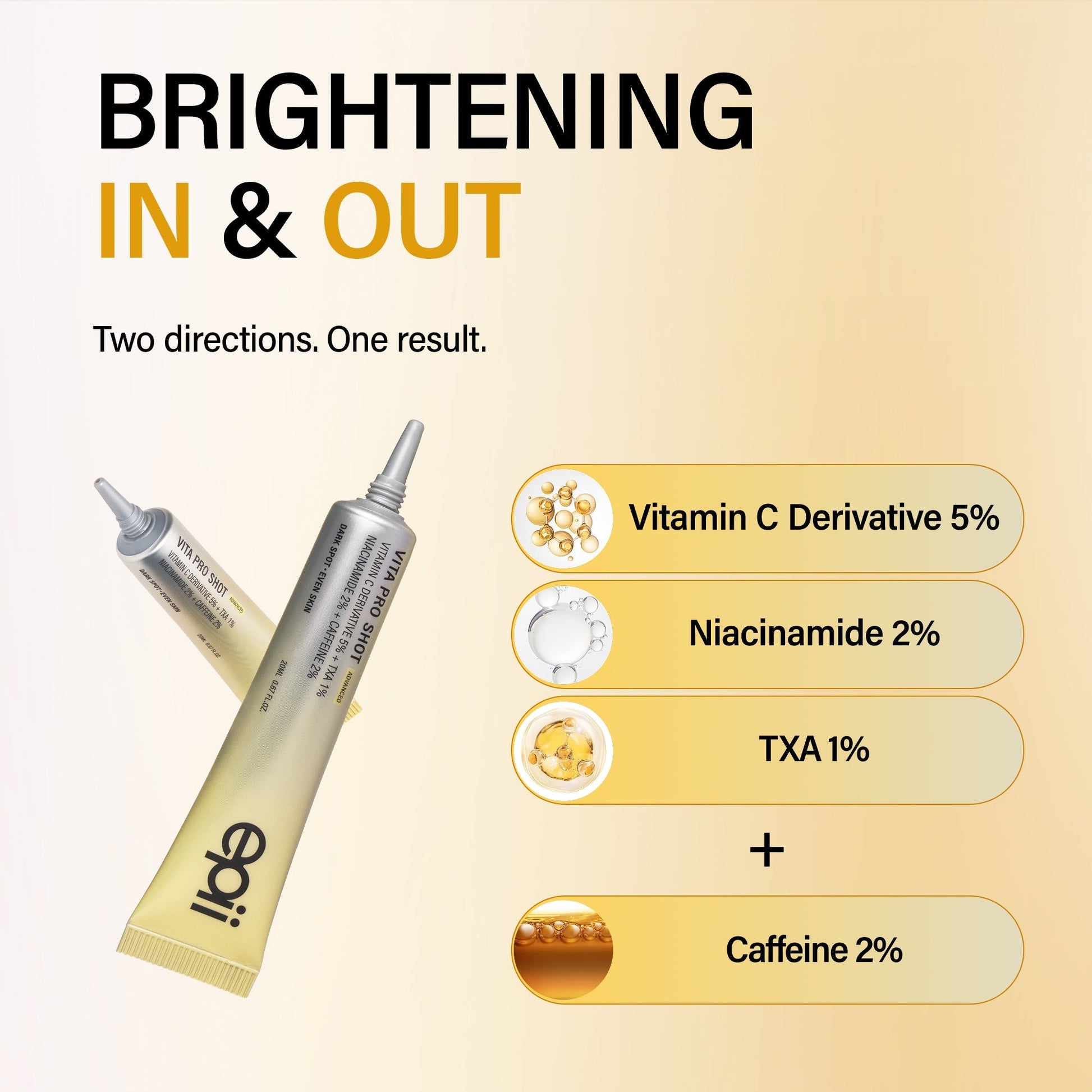 epii Vita Pro Shot Advanced 20ml Korean dark spot serum with 5% Vitamin C derivative, Caffeine, Niacinamide and Tranexamic Acid for brighter, even-looking skin in UAE.