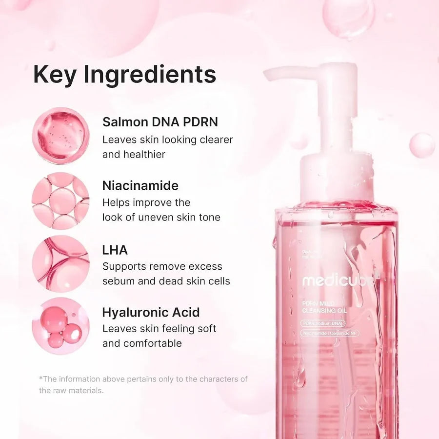 Medicube PDRN Mild Cleansing Oil 195ml with PDRN, Niacinamide and Ceramide NP for gentle makeup, sunscreen, excess sebum and impurity removal in UAE.