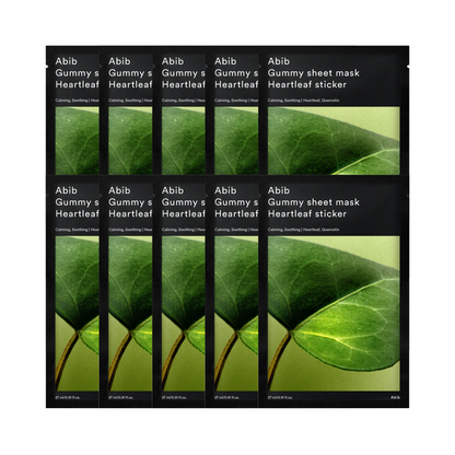 multiple packagings of Abib Gummy Sheet Mask Heartleaf Sticker