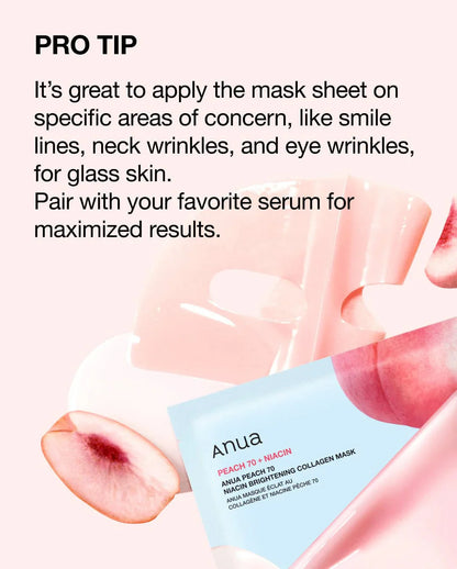 Anua Peach 70+ Niacin Brightening Collagen Mask (38g x 4 Packs) Anua