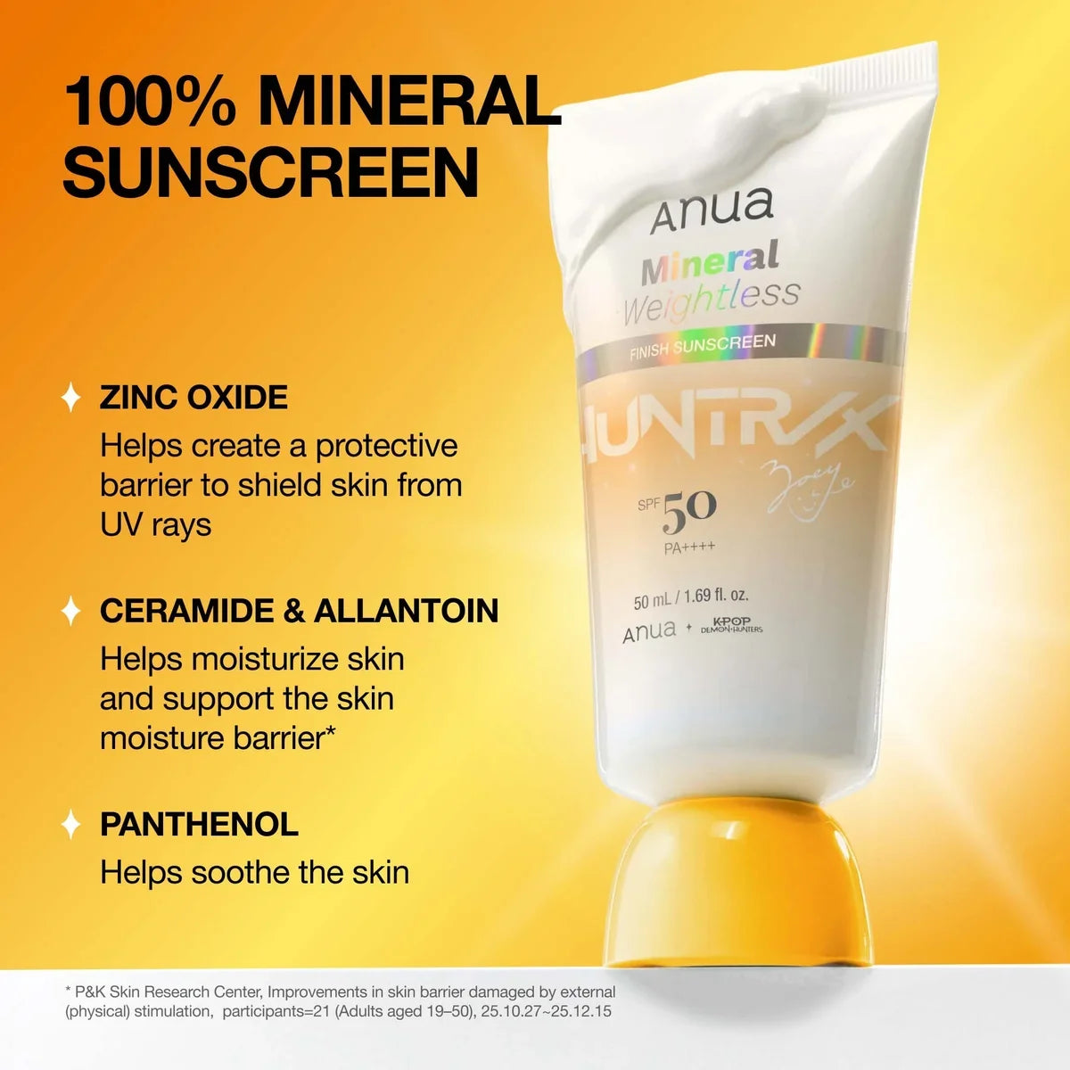 Anua Mineral Weightless Finish Sunscreen SPF50 PA++++ 50ml KPop Demon Hunters Zoey mineral sunscreen UAE