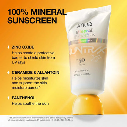 Anua Mineral Weightless Finish Sunscreen SPF50 PA++++ 50ml KPop Demon Hunters Zoey mineral sunscreen UAE