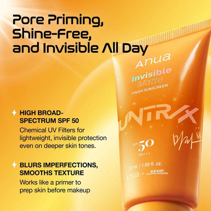 Anua Invisible Matte Finish Sunscreen SPF50 50ml KPop Demon Hunters Mira no white cast matte sunscreen UAE