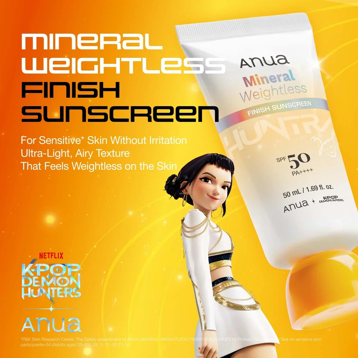 Anua Mineral Weightless Finish Sunscreen SPF50 PA++++ 50ml KPop Demon Hunters Zoey mineral sunscreen UAE