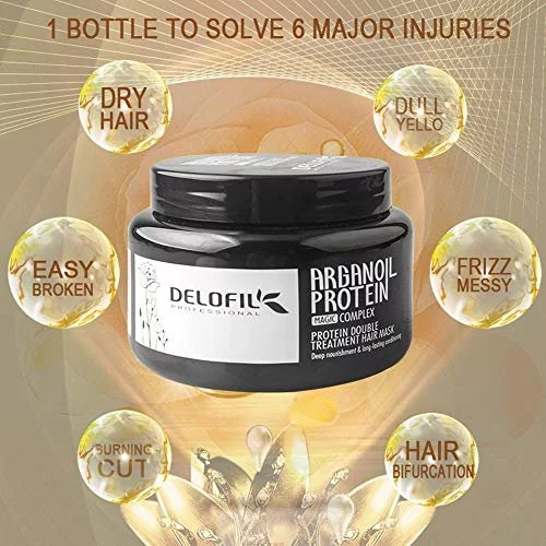 a jar of DELOFIL Protein Argan Oil Hair Mask 500mL