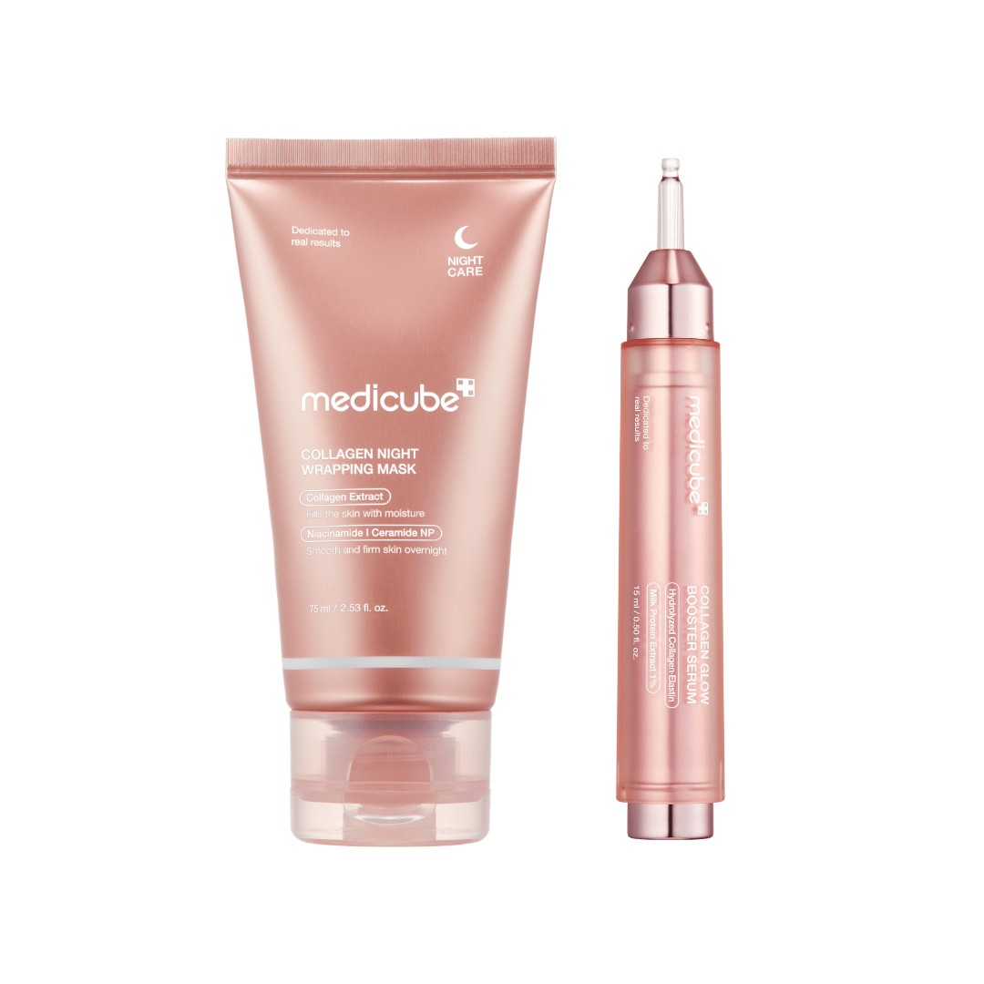 Medicube collagen night wrapping mask and Glow Booster Milk Serum