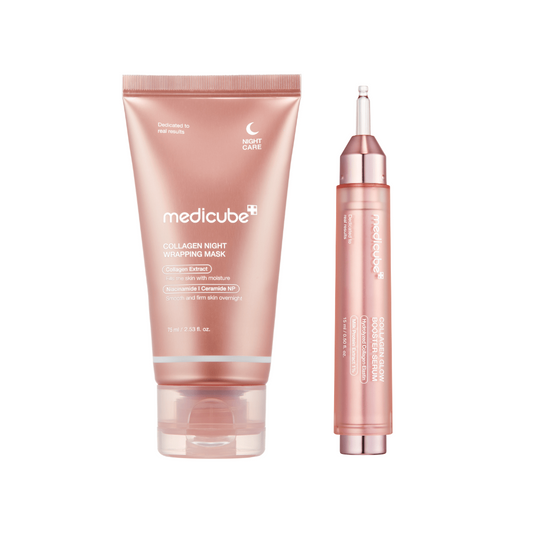 Medicube collagen night wrapping mask and Glow Booster Milk Serum