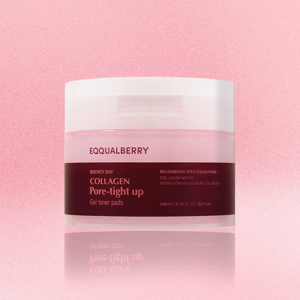 a jar of EQQUALBERRY Collagen Pore-Tight Up Gel Toner Pads 140mL 