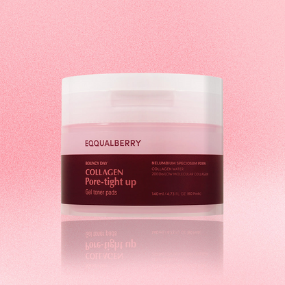 a jar of EQQUALBERRY Collagen Pore-Tight Up Gel Toner Pads 140mL 