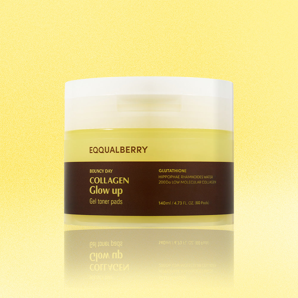 a 140mL jar of EQQUALBERRY Collagen Glow Up Gel Toner Pads 