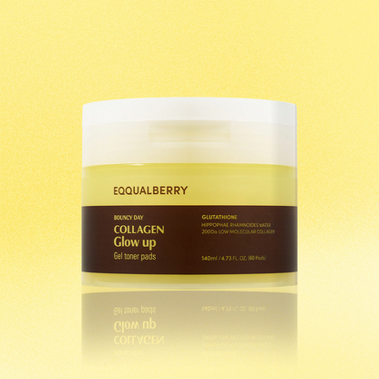 a 140mL jar of EQQUALBERRY Collagen Glow Up Gel Toner Pads 